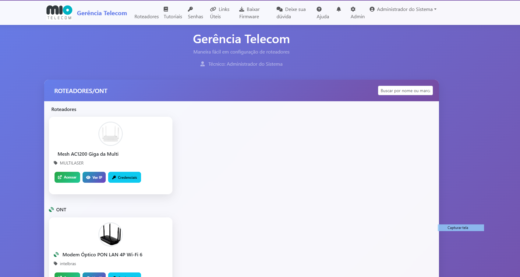 Sistema de Gerência Telecom em PHP – Administração de Rotead